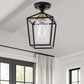 7 in. 1-Light Black Gold Semi Flush Mount Ceiling Light,Farmhouse Retro Cage Kitchen Lighting Fixtures with Glass Shade