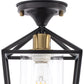 7 in. 1-Light Black Gold Semi Flush Mount Ceiling Light,Farmhouse Retro Cage Kitchen Lighting Fixtures with Glass Shade