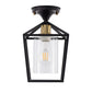 7 in. 1-Light Black Gold Semi Flush Mount Ceiling Light,Farmhouse Retro Cage Kitchen Lighting Fixtures with Glass Shade
