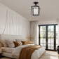 7 in. 1-Light Black Gold Semi Flush Mount Ceiling Light,Farmhouse Retro Cage Kitchen Lighting Fixtures with Glass Shade