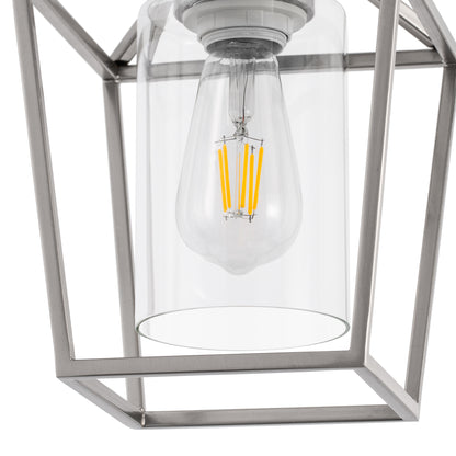 7 in. 1-Light Nickel Semi Flush Mount Ceiling Light, Farmhouse Retro Cage Kitchen Lighting Fixtures with Glass Shade