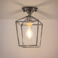 7 in. 1-Light Nickel Semi Flush Mount Ceiling Light, Farmhouse Retro Cage Kitchen Lighting Fixtures with Glass Shade