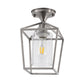 7 in. 1-Light Nickel Semi Flush Mount Ceiling Light, Farmhouse Retro Cage Kitchen Lighting Fixtures with Glass Shade