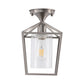 7 in. 1-Light Nickel Semi Flush Mount Ceiling Light, Farmhouse Retro Cage Kitchen Lighting Fixtures with Glass Shade