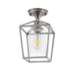 7 in. 1-Light Nickel Semi Flush Mount Ceiling Light, Farmhouse Retro Cage Kitchen Lighting Fixtures with Glass Shade