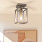 YANSUN 6 in. Nickel 1-Light Cage Semi Flush Mount Ceiling Light with Glass Shade for Living Room Hallway