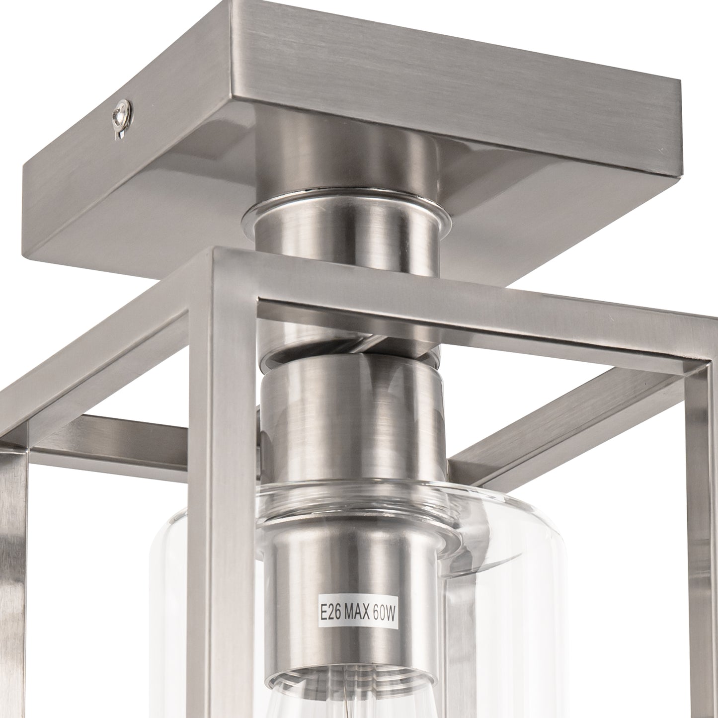 YANSUN 6 in. Nickel 1-Light Cage Semi Flush Mount Ceiling Light with Glass Shade for Living Room Hallway