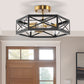 15 in. 3-Light Black Gold Flush Mount Modern Ceiling Light, Hallway Light Fixtures Ceiling Mount