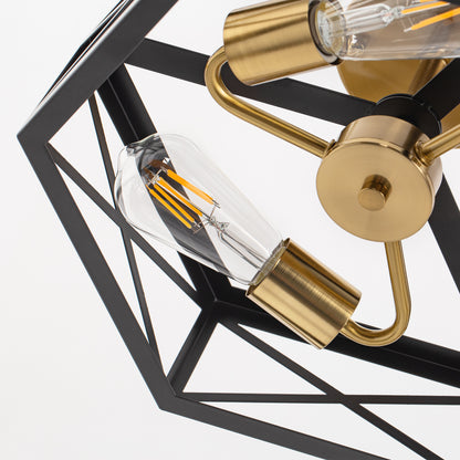 15 in. 3-Light Black Gold Flush Mount Modern Ceiling Light, Hallway Light Fixtures Ceiling Mount