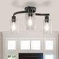 11.8 in. 3-Light Semi-Flush Mount Ceiling Light, Matte Black Bedroom Light Fixtures with Clear Glass Shades