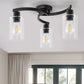 11.8 in. 3-Light Semi-Flush Mount Ceiling Light, Matte Black Bedroom Light Fixtures with Clear Glass Shades
