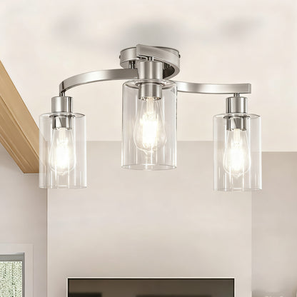 YANSUN 3-Light Twisted Tube Pendant with Clear Glass Shades, Brushed Nickel Finish, Industrial Modern Design