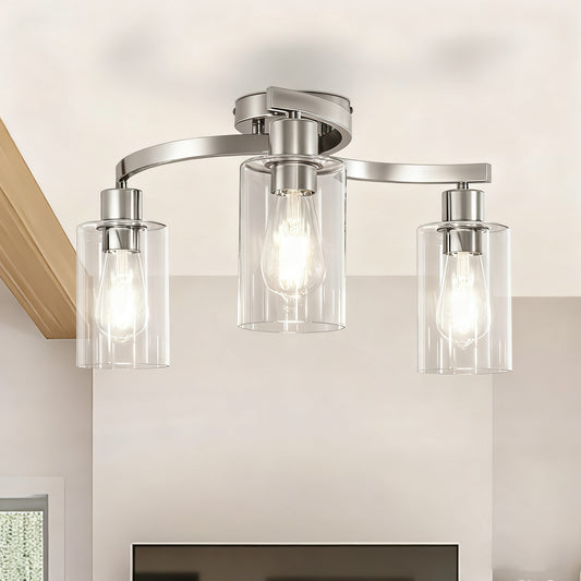 YANSUN 3-Light Twisted Tube Pendant with Clear Glass Shades, Brushed Nickel Finish, Industrial Modern Design