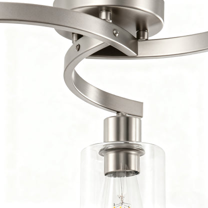 YANSUN 3-Light Twisted Tube Pendant with Clear Glass Shades, Brushed Nickel Finish, Industrial Modern Design