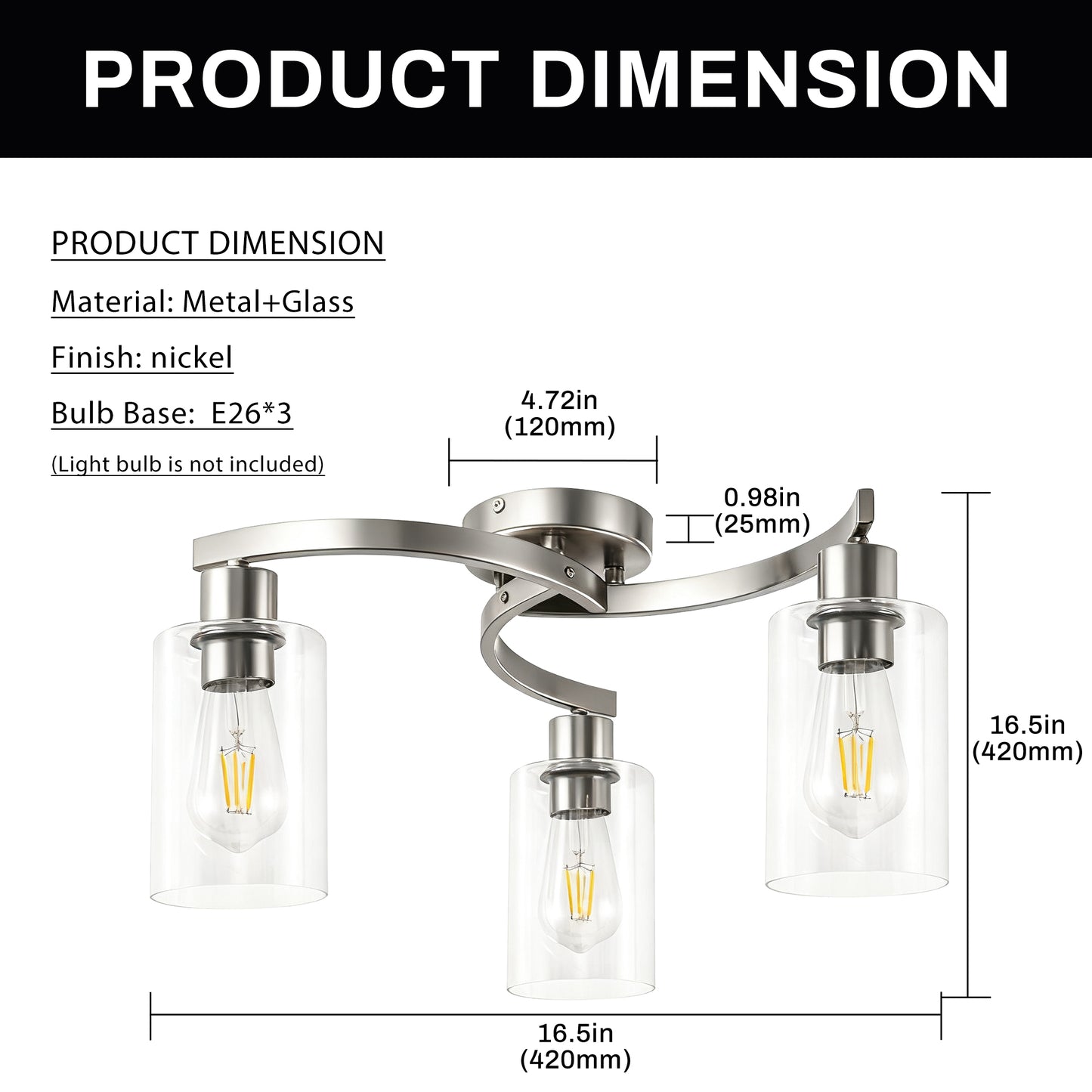 YANSUN 3-Light Twisted Tube Pendant with Clear Glass Shades, Brushed Nickel Finish, Industrial Modern Design