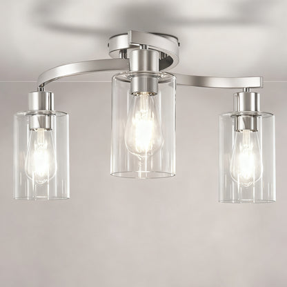 YANSUN 3-Light Twisted Tube Pendant with Clear Glass Shades, Brushed Nickel Finish, Industrial Modern Design