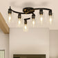 YANSUN 6-Light Semi Flush Mount Ceiling Light Matte Black Fixture with Explosion-Proof Glass Tubes E26 Base Bulb Not Included