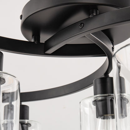 20.5 in. Black Semi-Flush Mount, 6-Light Industrial Ceiling Light, Hallway Light Fixtures with Clear Glass Shades