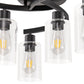 YANSUN 6-Light 20.5 in. Black Industrial Semi-Flush Mount Ceiling Light with Clear Glass Shades for Hallway or Entryway