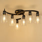 YANSUN 6-Light 20.5 in. Black Industrial Semi-Flush Mount Ceiling Light with Clear Glass Shades for Hallway or Entryway