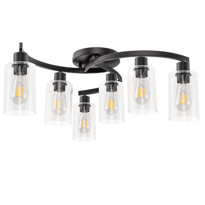 20.5 in. Black Semi-Flush Mount, 6-Light Industrial Ceiling Light, Hallway Light Fixtures with Clear Glass Shades