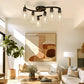 YANSUN 6-Light Semi Flush Mount Ceiling Light Matte Black Fixture with Explosion-Proof Glass Tubes E26 Base Bulb Not Included