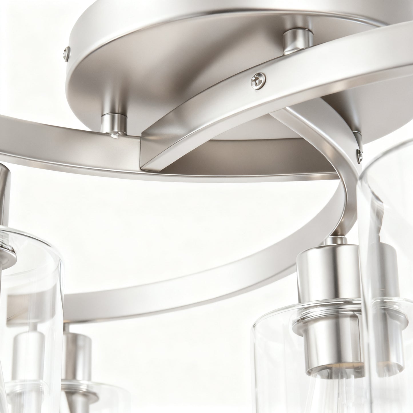 YANSUN 6-Light Twisted Tube Pendant with Clear Glass Shades, Brushed Nickel Finish, Industrial Modern Design