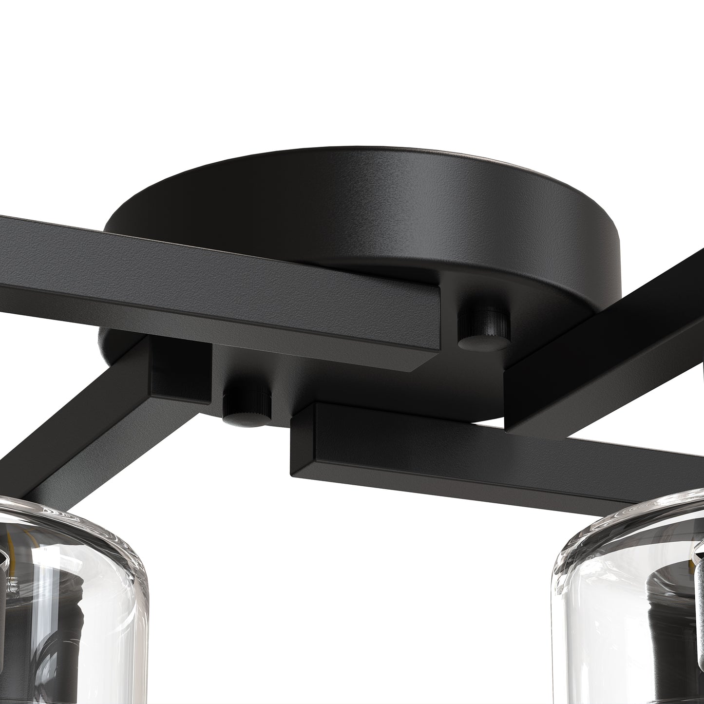 YANSUN 13.2 in. 4-Light Semi-Flush Mount Ceiling Light, Branch Design, Matte Black, Clear Glass Shades, Non-Integrated Bulb