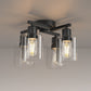YANSUN 13.2 in. 4-Light Semi-Flush Mount Ceiling Light, Branch Design, Matte Black, Clear Glass Shades, Non-Integrated Bulb