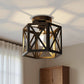 YANSUN 9.4 in. Industrial Matte Black Hexagon Semi Flush Mount Ceiling Light with Black Metal Shade for Foryers, E26 Socket,