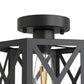 YANSUN 9.4 in. Industrial Matte Black Hexagon Semi Flush Mount Ceiling Light with Black Metal Shade for Foryers, E26 Socket,