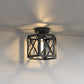 YANSUN 9.4 in. Industrial Matte Black Hexagon Semi Flush Mount Ceiling Light with Black Metal Shade for Foryers, E26 Socket,