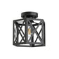 YANSUN 9.4 in. Industrial Matte Black Hexagon Semi Flush Mount Ceiling Light with Black Metal Shade for Foryers, E26 Socket,