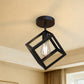 YANSUN Modern Square Flush Mount Ceiling Light, Geometric Metal Frame in Matte Black Finish, 6.3in Diameter