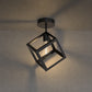YANSUN Modern Square Flush Mount Ceiling Light, Geometric Metal Frame in Matte Black Finish, 6.3in Diameter