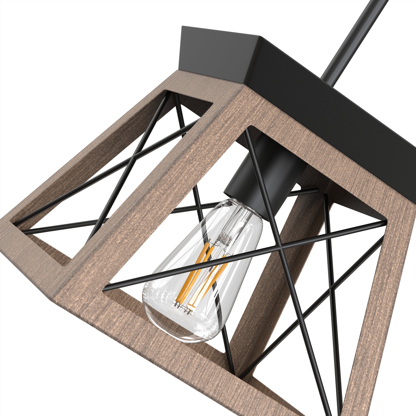 YANSUN 1-Light Rustic Industrial Pendant Light with Dark Wood Grain Finish Iron Rod Hanging Ceiling Fixture