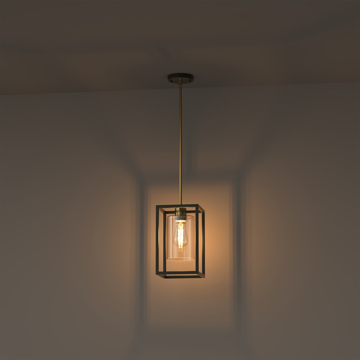 YANSUN 1-Light Modern Pendant Light, Black and Gold Hanging Ceiling Light Fixture E26, Industrial Vintage Single Light for Kitchen Island Dining Room