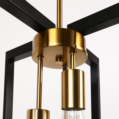 3-Light Modern Rectangle Black and Gold Pendant Kitchen Island Pendant Light