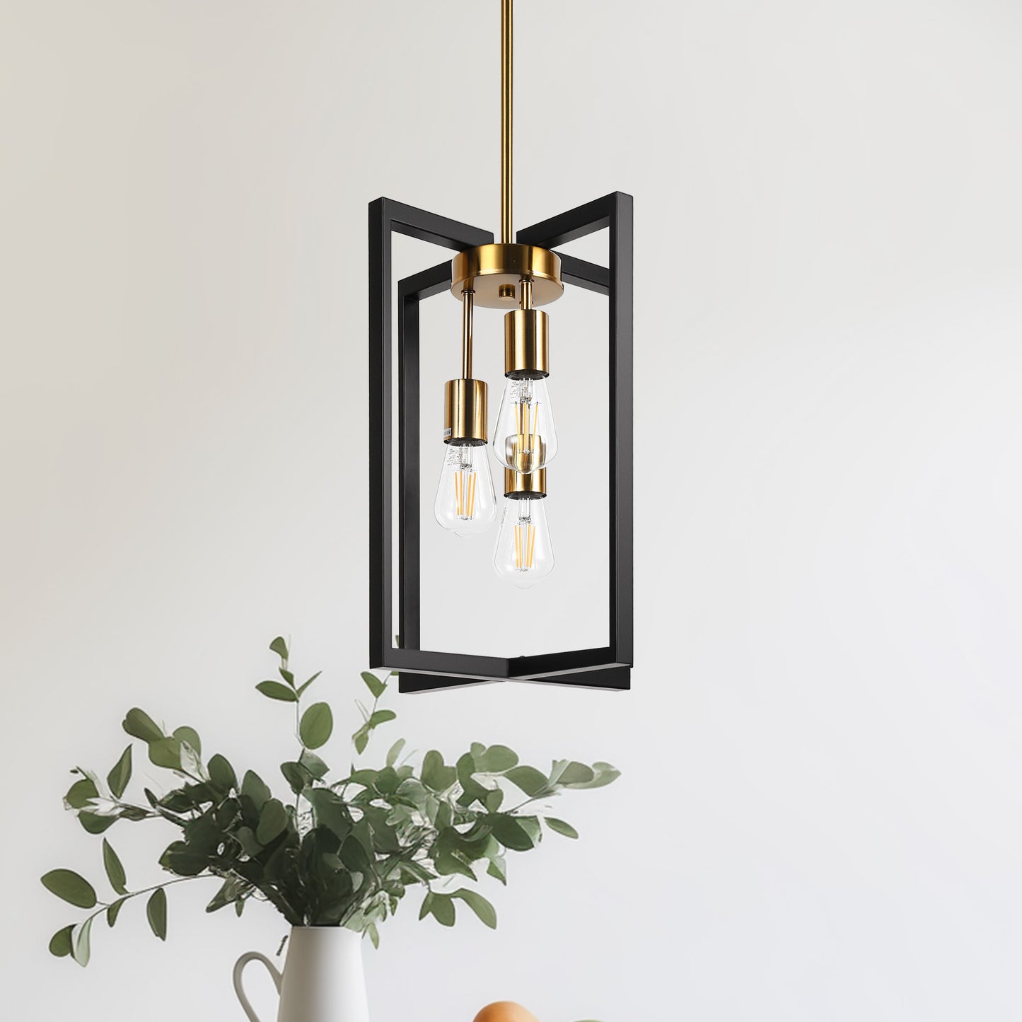 3-Light Modern Rectangle Black and Gold Pendant Kitchen Island Pendant Light