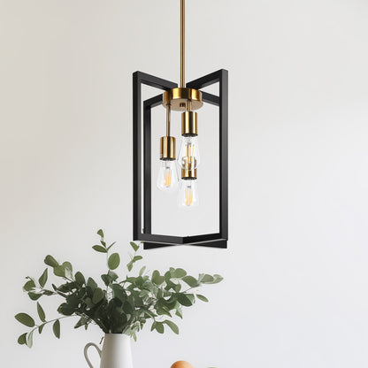 3-Light Modern Rectangle Black and Gold Pendant Kitchen Island Pendant Light
