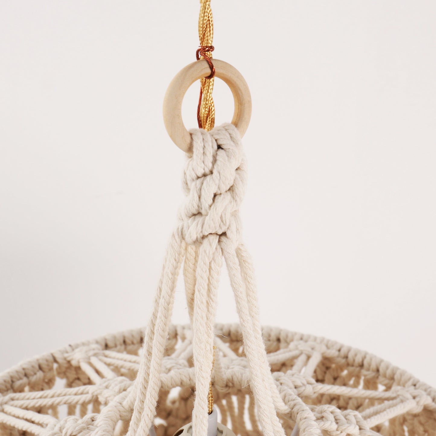 YANSUN 1-Light White Pendant Light Bohemian with Adjustable Macrame Rattan Shade, Plug-In and Adjustable Height