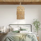 YANSUN 1-Light White Pendant Light Bohemian with Adjustable Macrame Rattan Shade, Plug-In and Adjustable Height