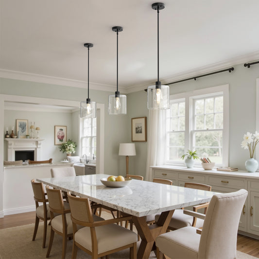 YANSUN 1 Light Modern Matte Black Pendant Light with Clear Glass Shade for Kitchen and Dining Room, No Bulbs Included