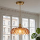 YANSUN 1-Light Brass Pendant Light with Amber Flower Glass Shade Vintage Hanging Ceiling Fixture for Kitchen Island