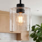 YANSUN 7.9 in. 1-Light Modern Matte Black Pendant Light with CylinderGlass Shade E26 for Kitchen Island Dining Room