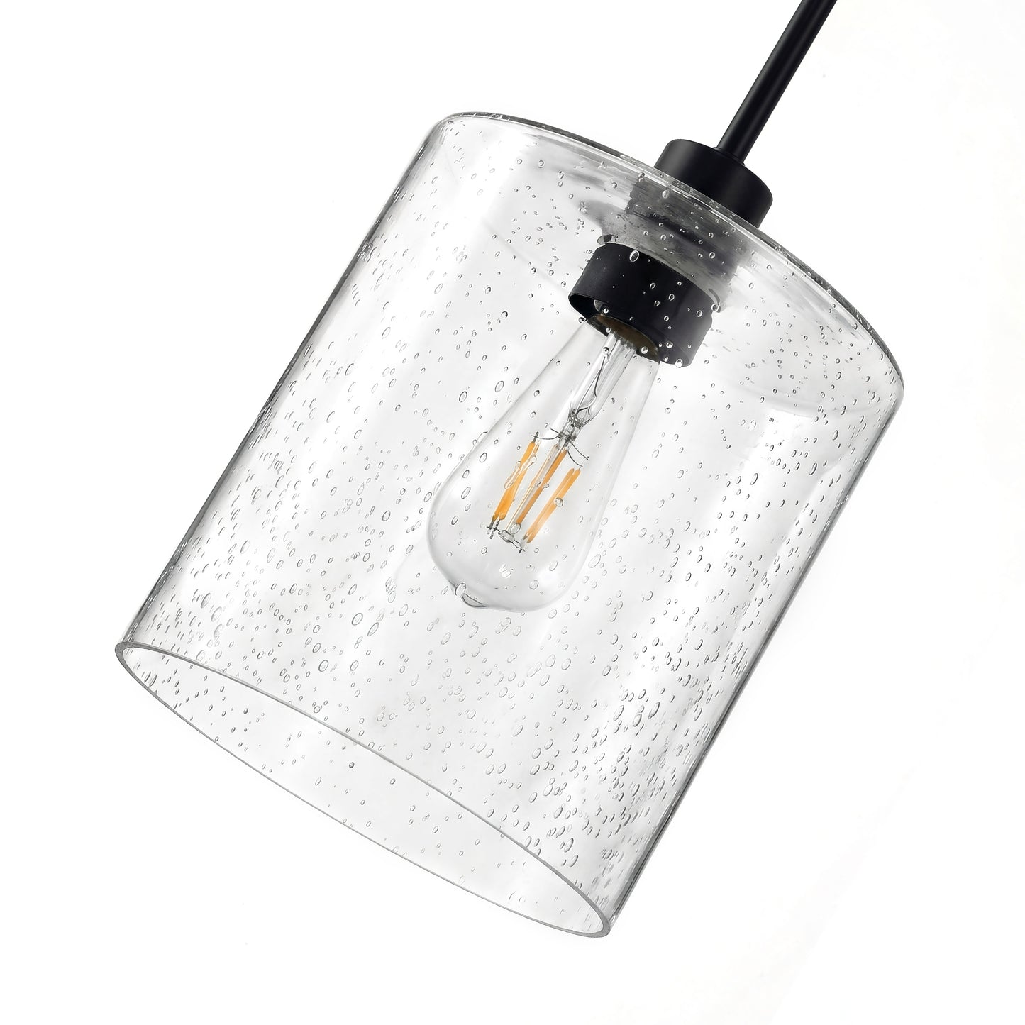 YANSUN 7.9 in. 1-Light Modern Matte Black Pendant Light with CylinderGlass Shade E26 for Kitchen Island Dining Room