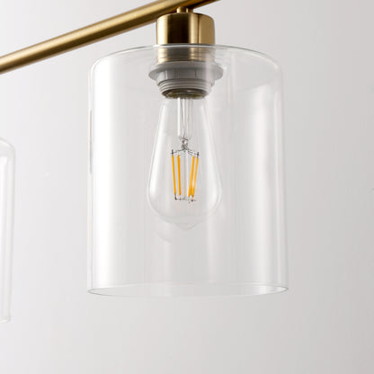 YANSUN 240-Watt 4-Light Gold Modern Island Pendant Light with Cylinder Clear Glass Shade for Dining Room Kitchen Island