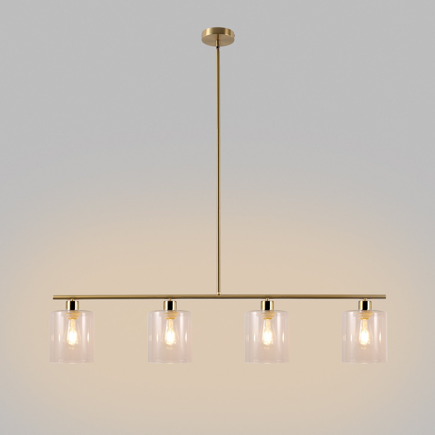 YANSUN 240-Watt 4-Light Gold Modern Island Pendant Light with Cylinder Clear Glass Shade for Dining Room Kitchen Island