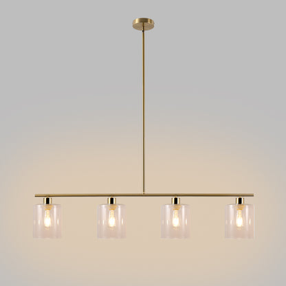 YANSUN 240-Watt 4-Light Gold Modern Island Pendant Light with Cylinder Clear Glass Shade for Dining Room Kitchen Island