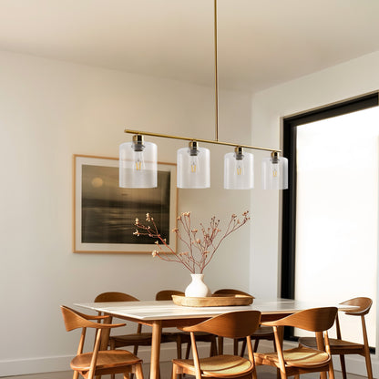 YANSUN 240-Watt 4-Light Gold Modern Island Pendant Light with Cylinder Clear Glass Shade for Dining Room Kitchen Island